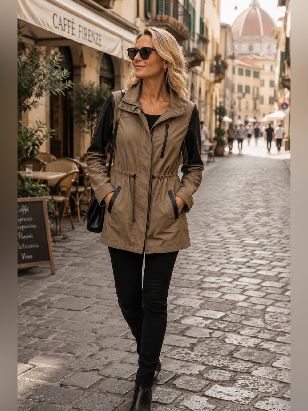 151. DANIER | Utility Jacket Leather Trim | Khaki Black XS | 16/21/33 New